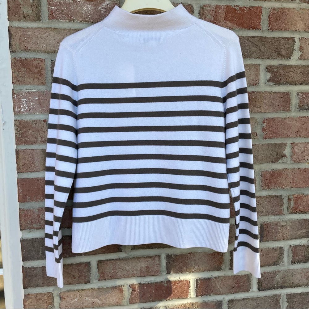 Vince ivory taupe stripe soft wool cashmere high neck sweater Women Medium NWT - Picture 8 of 12